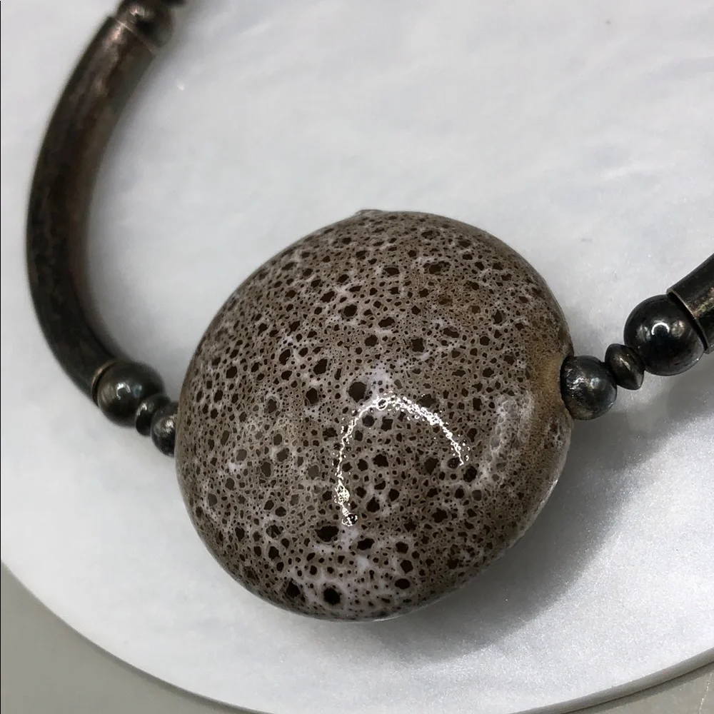 Artisan sterling silver 925 bracelet ceramic center piece boho rustic UNISEX
